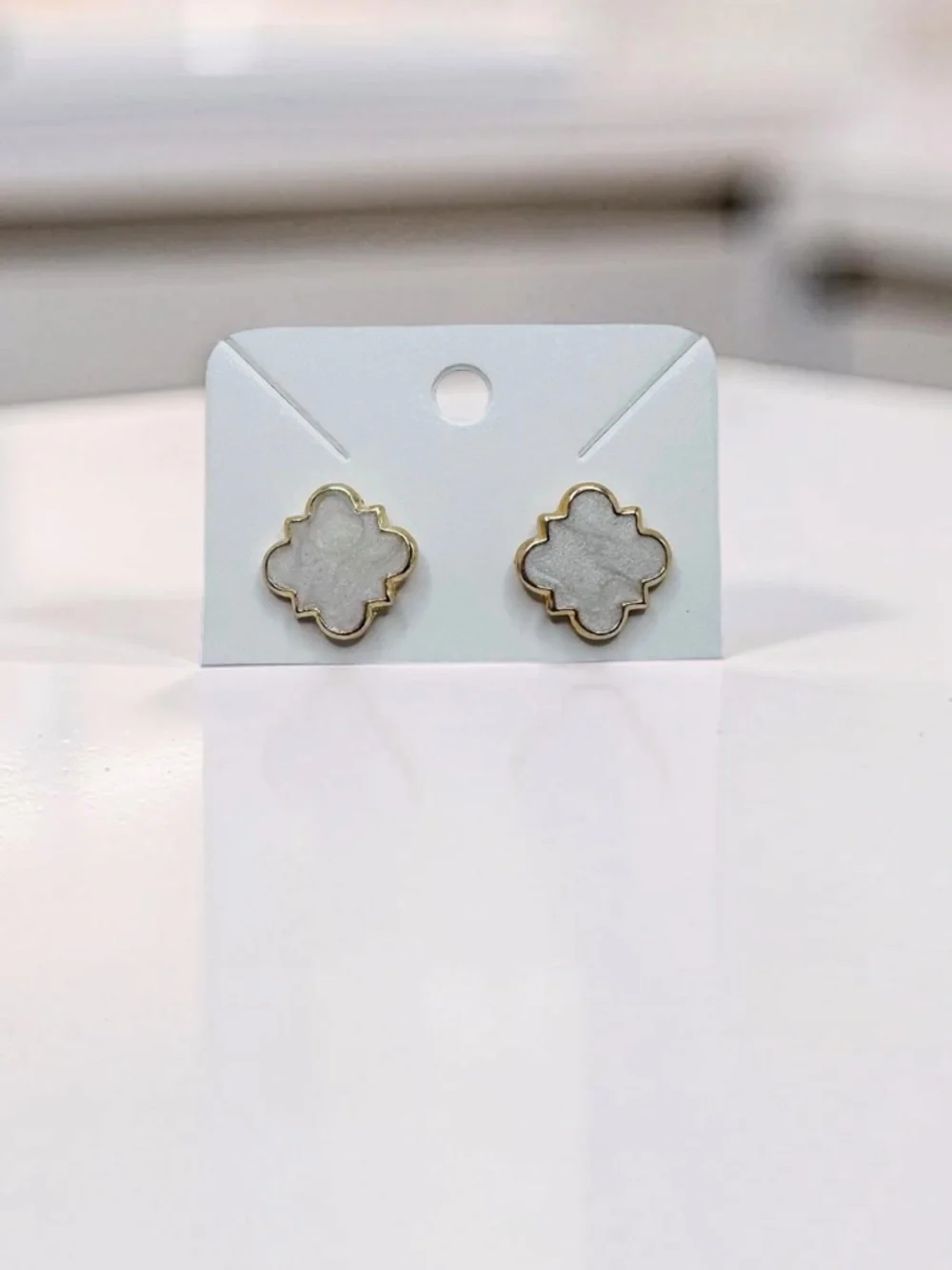Clover Stud Earrings 18k Gold Plated Earrings in White